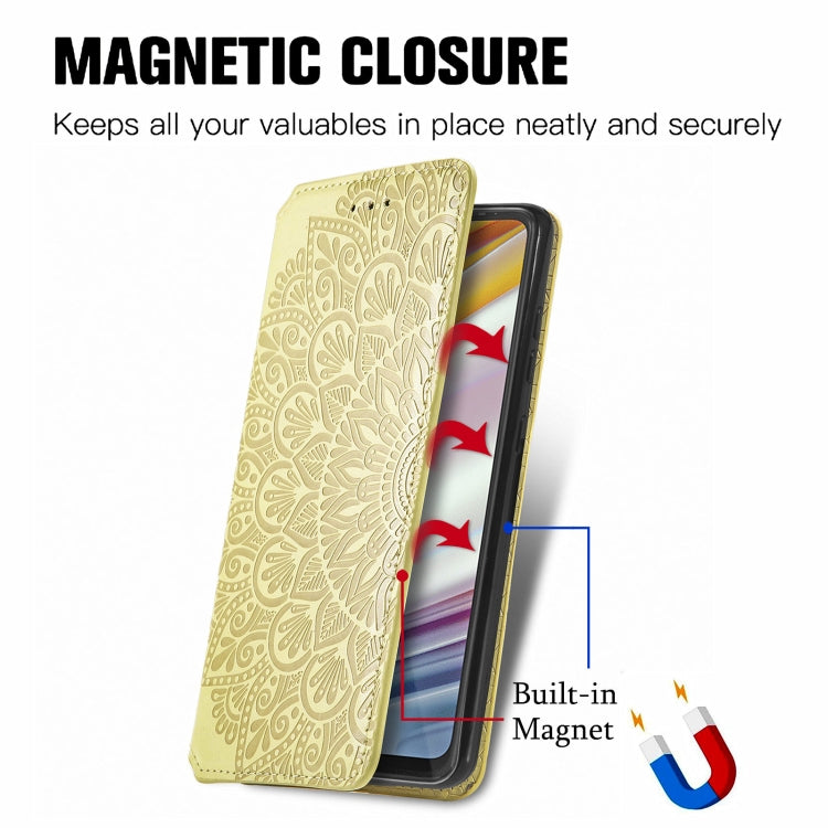 For Motorola Moto G60 Blooming Mandala Embossed Pattern Magnetic Horizontal Flip Leather Case with Holder & Card Slots & Wallet