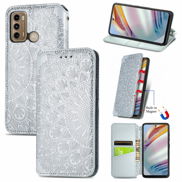 For Motorola Moto G60 Blooming Mandala Embossed Pattern Magnetic Horizontal Flip Leather Case with Holder & Card Slots & Wallet