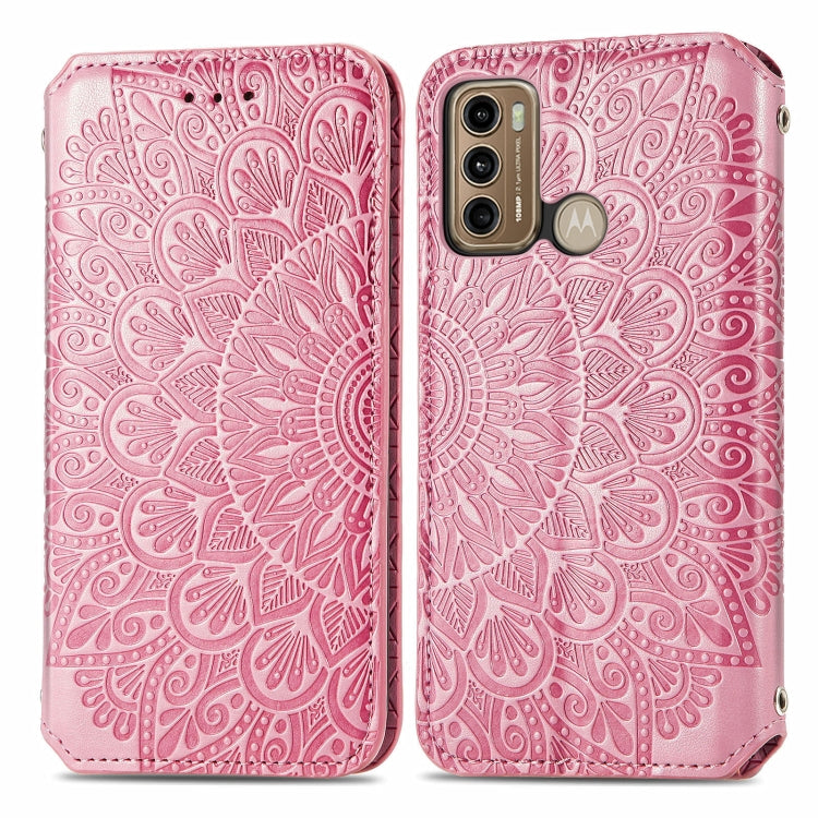 For Motorola Moto G60 Blooming Mandala Embossed Pattern Magnetic Horizontal Flip Leather Case with Holder & Card Slots & Wallet