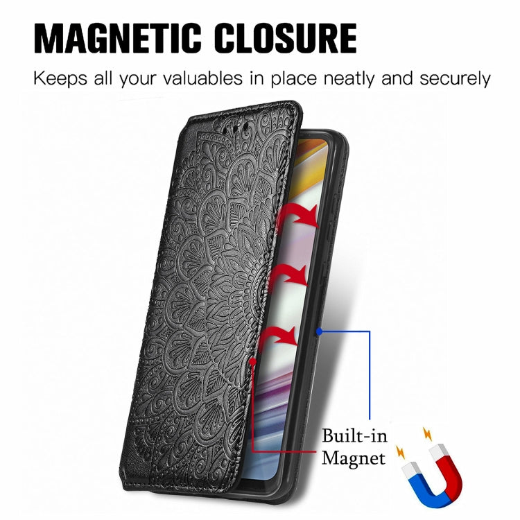 For Motorola Moto G60 Blooming Mandala Embossed Pattern Magnetic Horizontal Flip Leather Case with Holder & Card Slots & Wallet