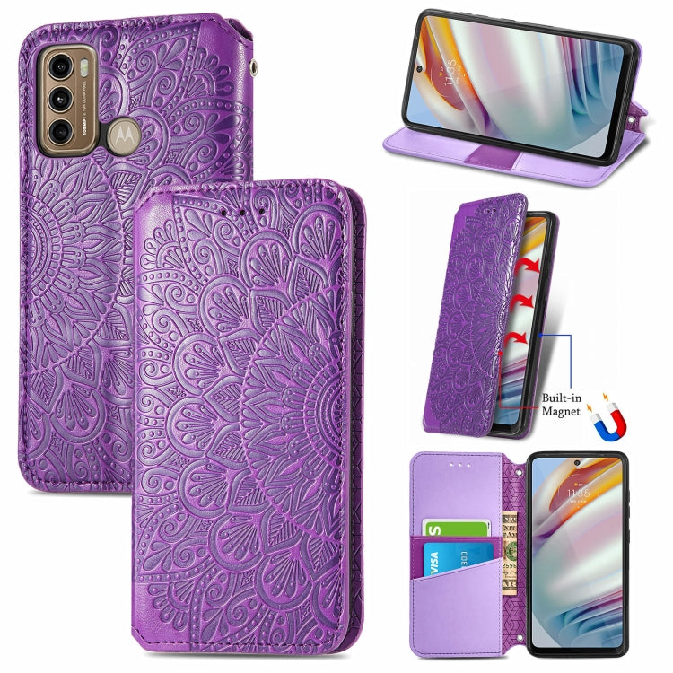 For Motorola Moto G60 Blooming Mandala Embossed Pattern Magnetic Horizontal Flip Leather Case with Holder & Card Slots & Wallet