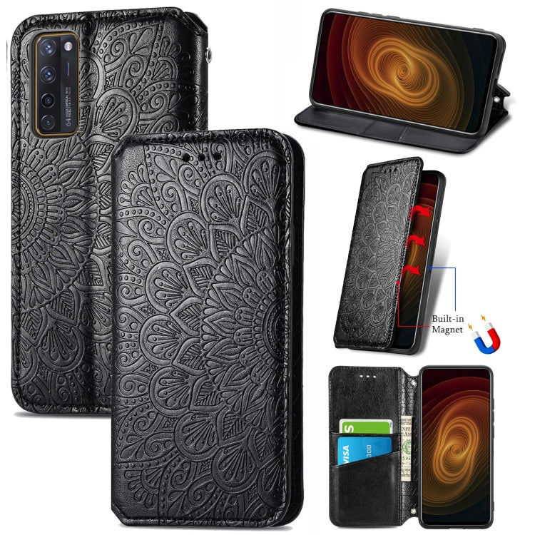 For ZTE Axon 20 5G Blooming Mandala Embossed Pattern Magnetic Horizontal Flip Leather Case with Holder & Card Slots & Wallet