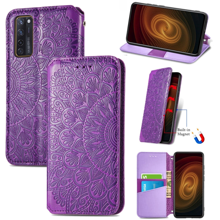 For ZTE Axon 20 5G Blooming Mandala Embossed Pattern Magnetic Horizontal Flip Leather Case with Holder & Card Slots & Wallet