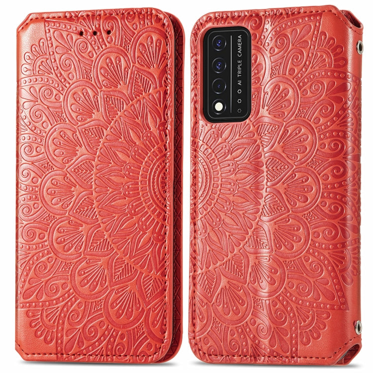 For T-Mobile REVVL V+ 5G Blooming Mandala Embossed Pattern Magnetic Horizontal Flip Leather Case with Holder & Card Slots & Wallet