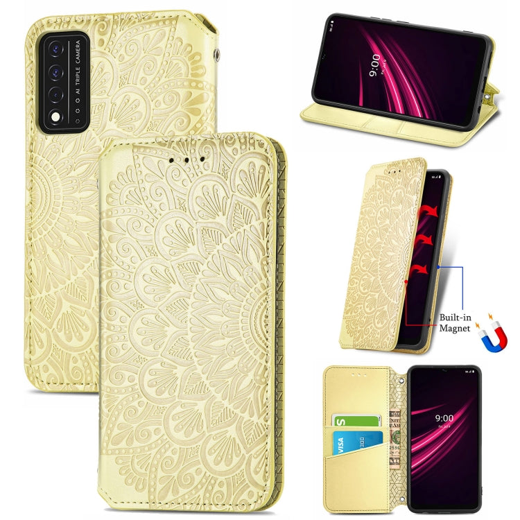 For T-Mobile REVVL V+ 5G Blooming Mandala Embossed Pattern Magnetic Horizontal Flip Leather Case with Holder & Card Slots & Wallet