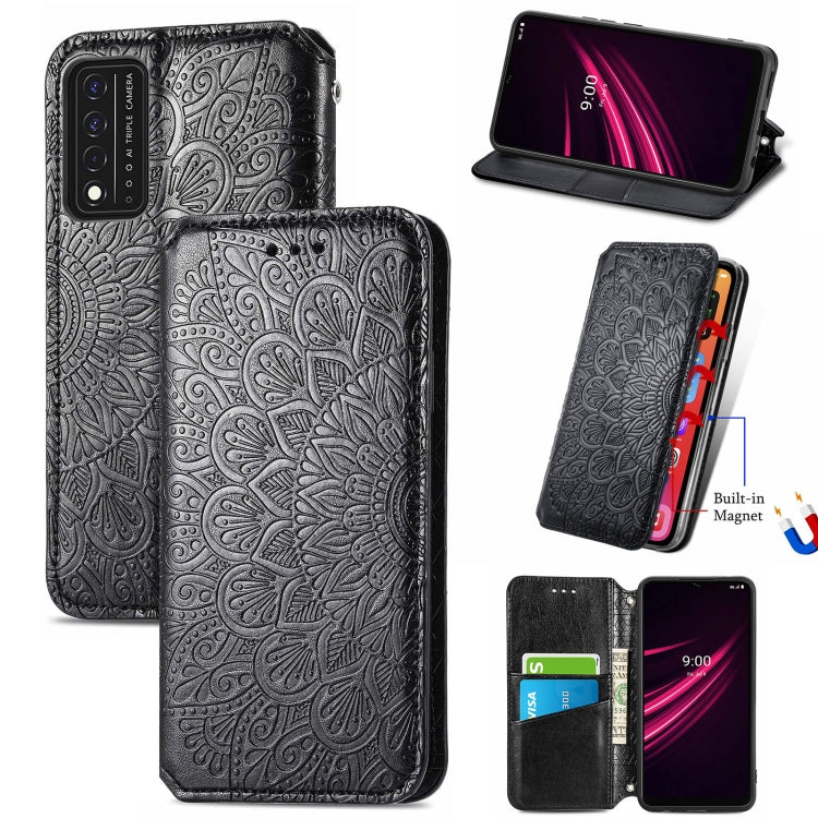 For T-Mobile REVVL V+ 5G Blooming Mandala Embossed Pattern Magnetic Horizontal Flip Leather Case with Holder & Card Slots & Wallet