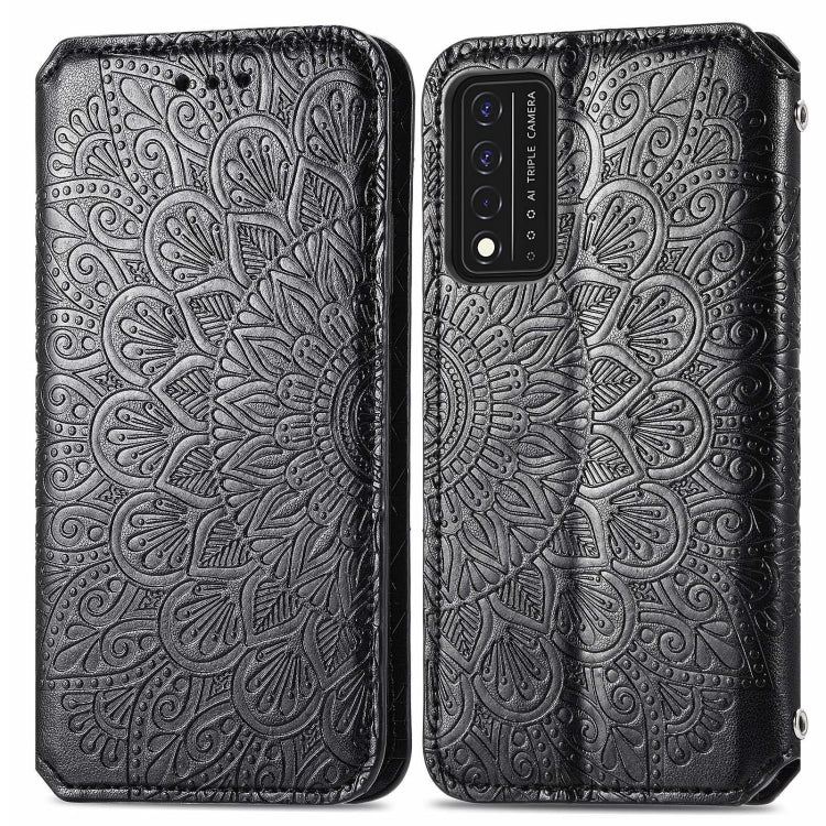 For T-Mobile REVVL V+ 5G Blooming Mandala Embossed Pattern Magnetic Horizontal Flip Leather Case with Holder & Card Slots & Wallet