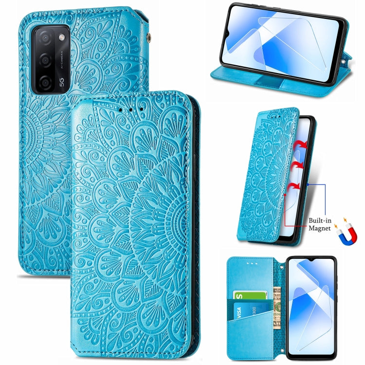 For OPPO A55 5G Blooming Mandala Embossed Pattern Magnetic Horizontal Flip Leather Case with Holder & Card Slots & Wallet