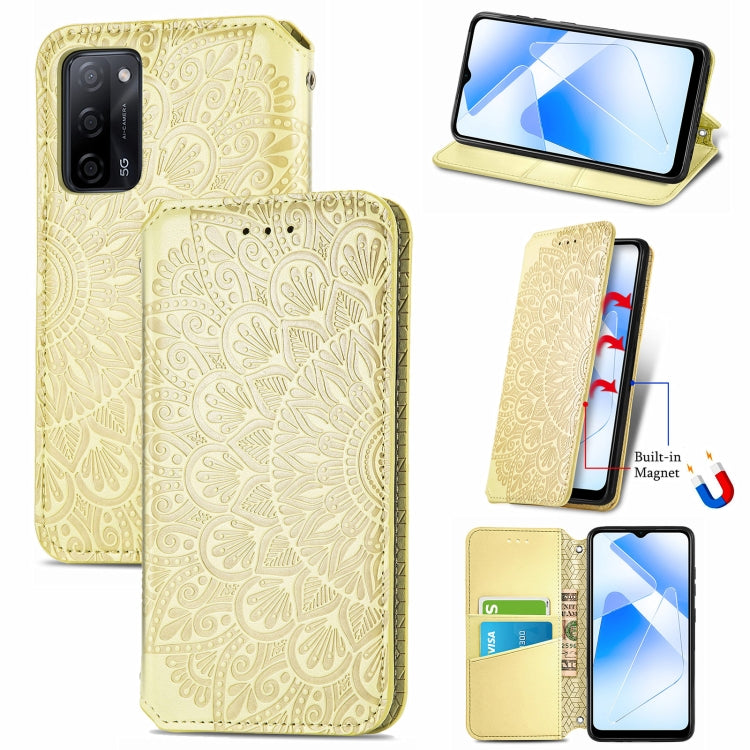 For OPPO A55 5G Blooming Mandala Embossed Pattern Magnetic Horizontal Flip Leather Case with Holder & Card Slots & Wallet