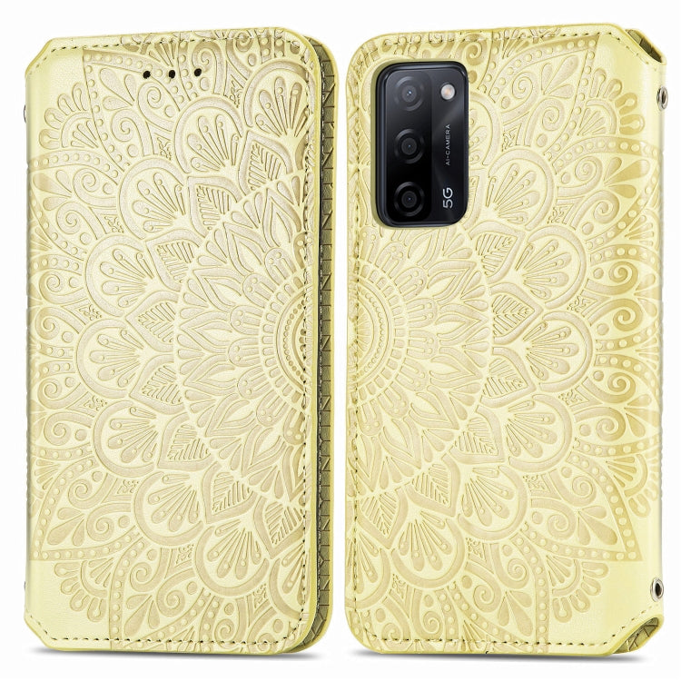 For OPPO A55 5G Blooming Mandala Embossed Pattern Magnetic Horizontal Flip Leather Case with Holder & Card Slots & Wallet
