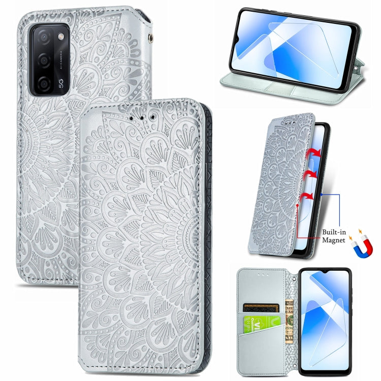 For OPPO A55 5G Blooming Mandala Embossed Pattern Magnetic Horizontal Flip Leather Case with Holder & Card Slots & Wallet