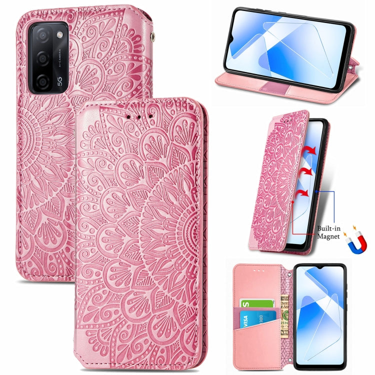 For OPPO A55 5G Blooming Mandala Embossed Pattern Magnetic Horizontal Flip Leather Case with Holder & Card Slots & Wallet