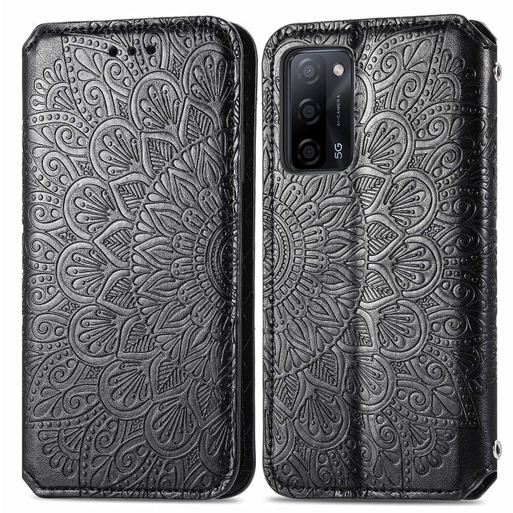 For OPPO A55 5G Blooming Mandala Embossed Pattern Magnetic Horizontal Flip Leather Case with Holder & Card Slots & Wallet