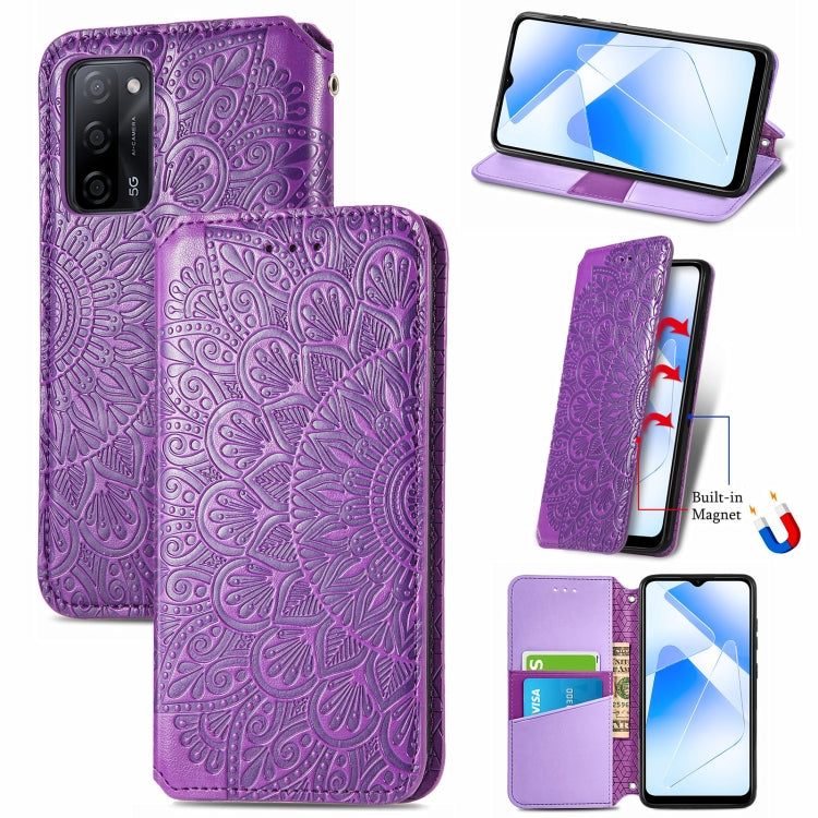 For OPPO A55 5G Blooming Mandala Embossed Pattern Magnetic Horizontal Flip Leather Case with Holder & Card Slots & Wallet