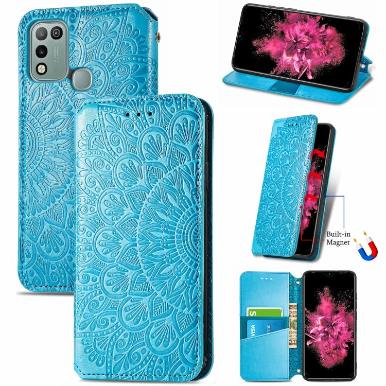 For Infinix Hot 10 Play Blooming Mandala Embossed Pattern Magnetic Horizontal Flip Leather Case with Holder & Card Slots & Wallet