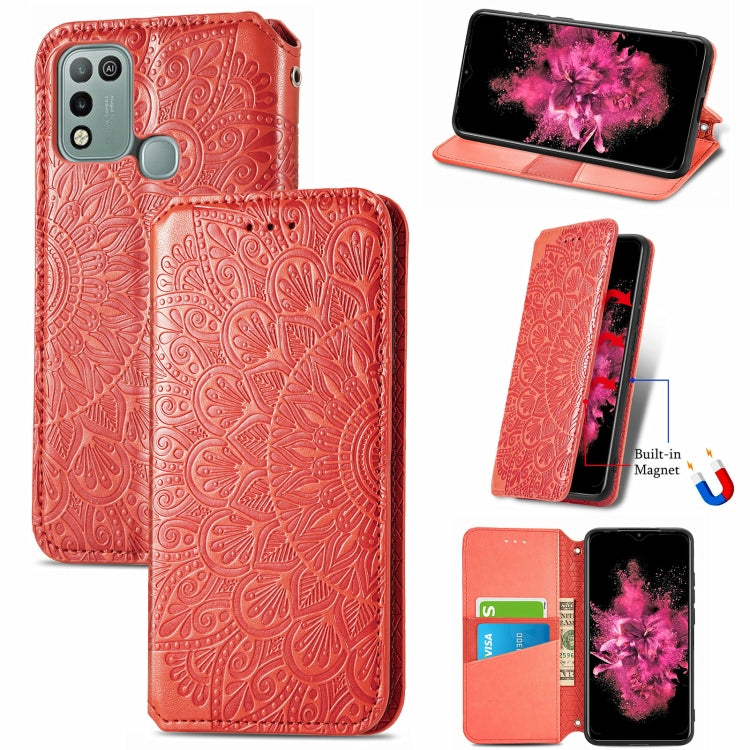 For Infinix Hot 10 Play Blooming Mandala Embossed Pattern Magnetic Horizontal Flip Leather Case with Holder & Card Slots & Wallet