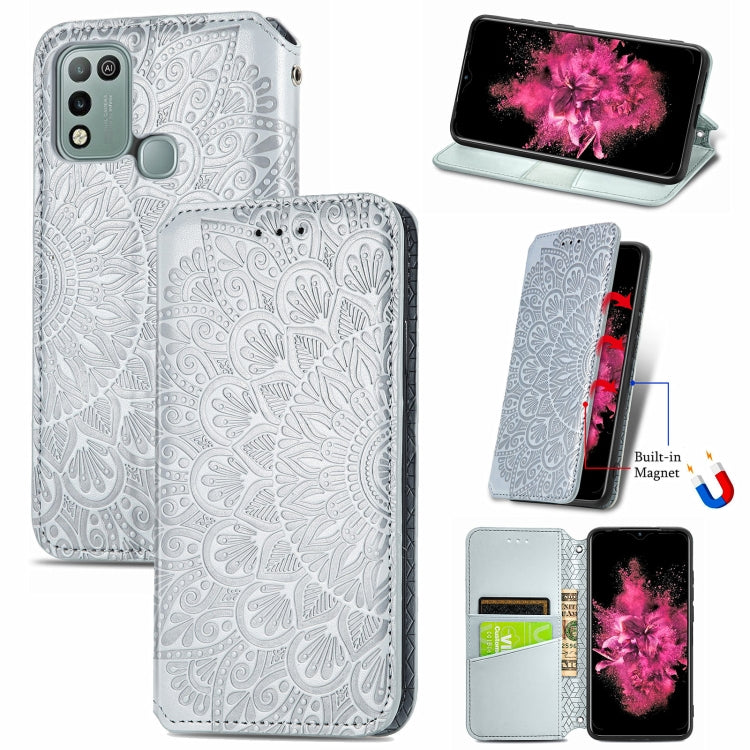 For Infinix Hot 10 Play Blooming Mandala Embossed Pattern Magnetic Horizontal Flip Leather Case with Holder & Card Slots & Wallet
