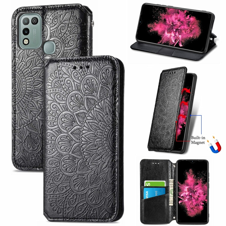 For Infinix Hot 10 Play Blooming Mandala Embossed Pattern Magnetic Horizontal Flip Leather Case with Holder & Card Slots & Wallet