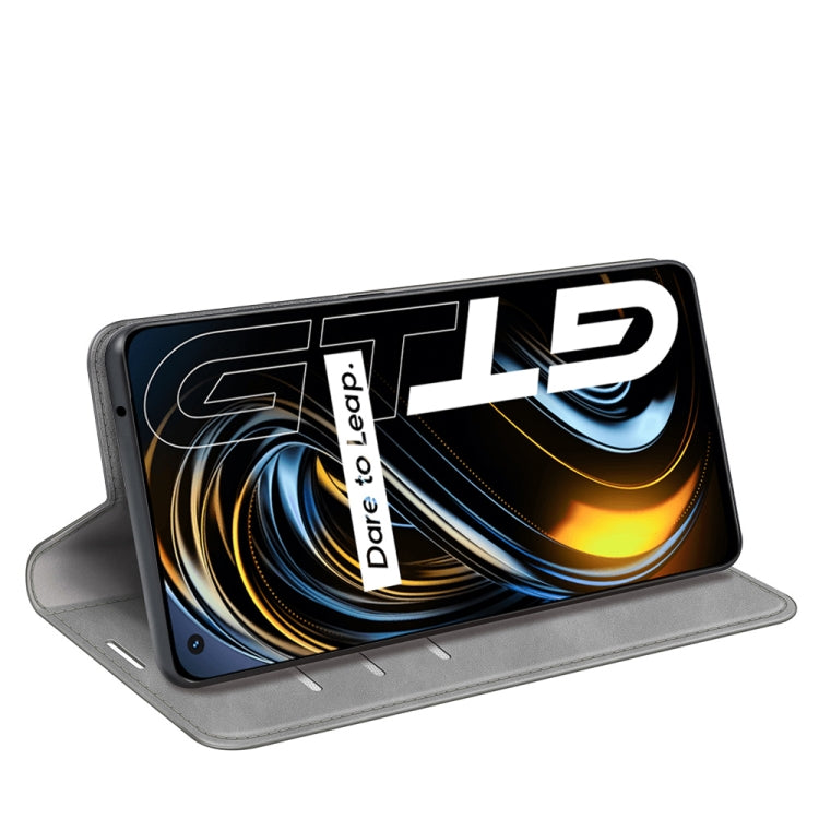 For OPPO Realme GT 5G / Realme Q3 Pro 5G Retro-skin Business Magnetic Suction Leather Case with Holder & Card Slots & Wallet