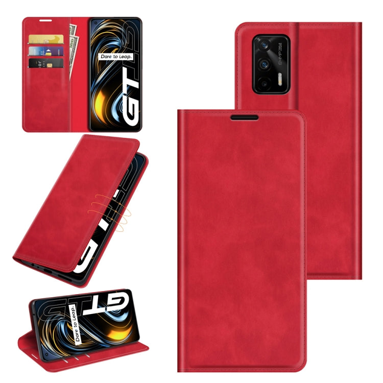 For OPPO Realme GT 5G / Realme Q3 Pro 5G Retro-skin Business Magnetic Suction Leather Case with Holder & Card Slots & Wallet