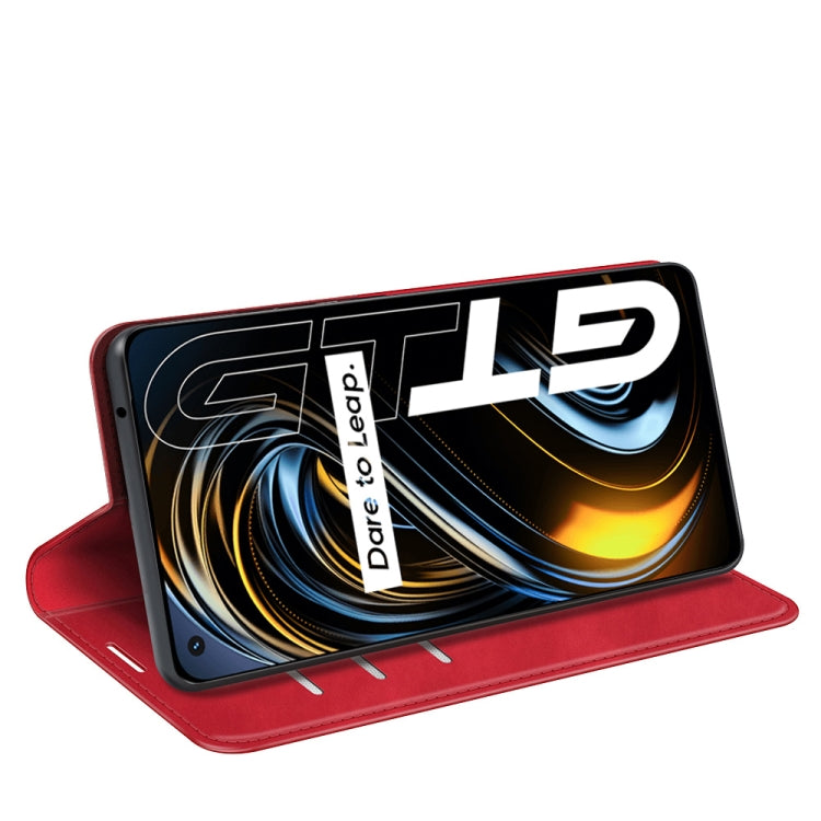 For OPPO Realme GT 5G / Realme Q3 Pro 5G Retro-skin Business Magnetic Suction Leather Case with Holder & Card Slots & Wallet