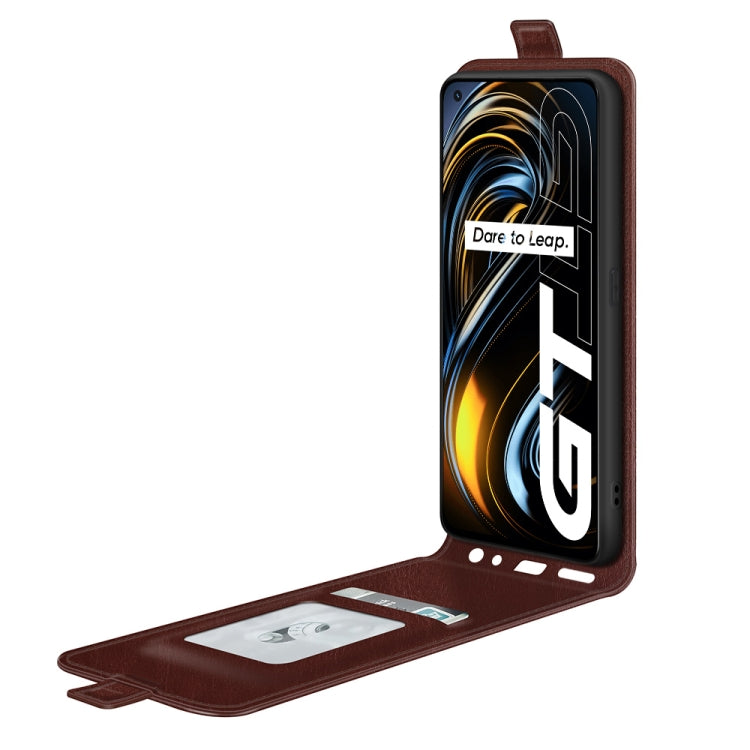 For OPPO Realme GT 5G / Realme Q3 Pro 5G R64 Texture Single Vertical Flip Leather Protective Case with Card Slots & Photo Frame