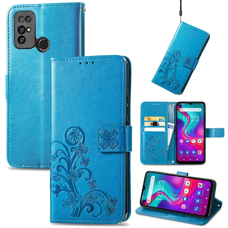 For  Doogee X96 Pro Four-leaf Clasp Embossed Buckle Mobile Phone Protection Leather Case with Lanyard & Card Slot & Wallet & Bracket Function