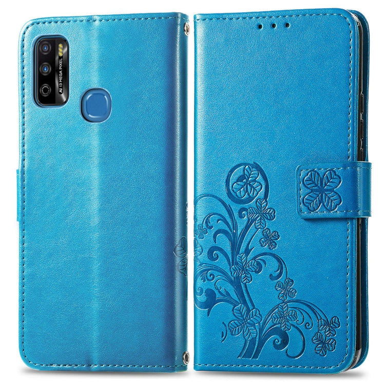 For Infinix X680 / Smart 4 Four-leaf Clasp Embossed Buckle Mobile Phone Protection Leather Case with Lanyard & Card Slot & Wallet & Bracket Function