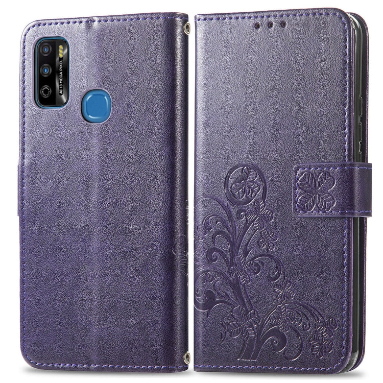 For Infinix X680 / Smart 4 Four-leaf Clasp Embossed Buckle Mobile Phone Protection Leather Case with Lanyard & Card Slot & Wallet & Bracket Function