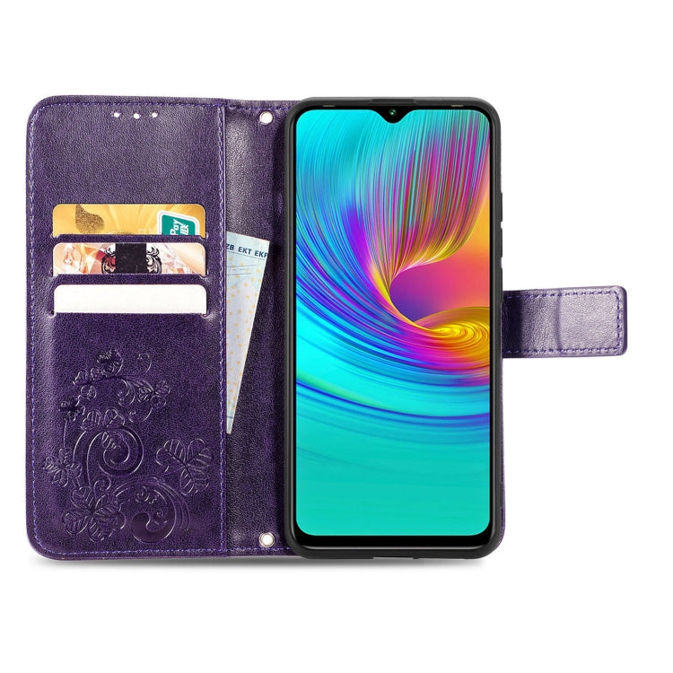 For Infinix X680 / Smart 4 Four-leaf Clasp Embossed Buckle Mobile Phone Protection Leather Case with Lanyard & Card Slot & Wallet & Bracket Function