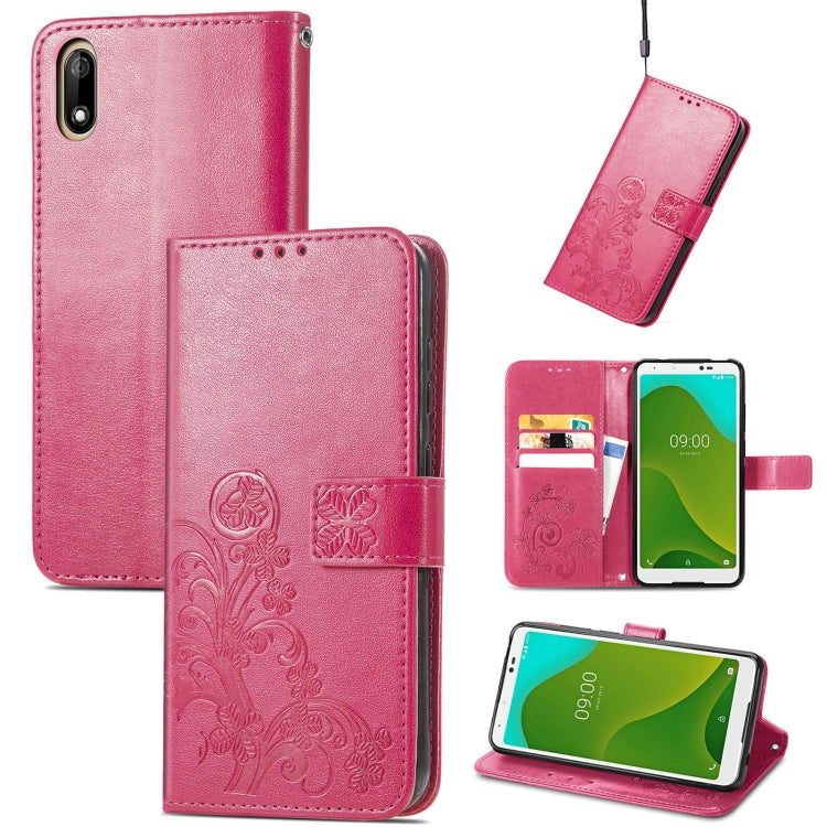 For Wiko Jerry 4 Four-leaf Clasp Embossed Buckle Mobile Phone Protection Leather Case with Lanyard & Card Slot & Wallet & Bracket Function