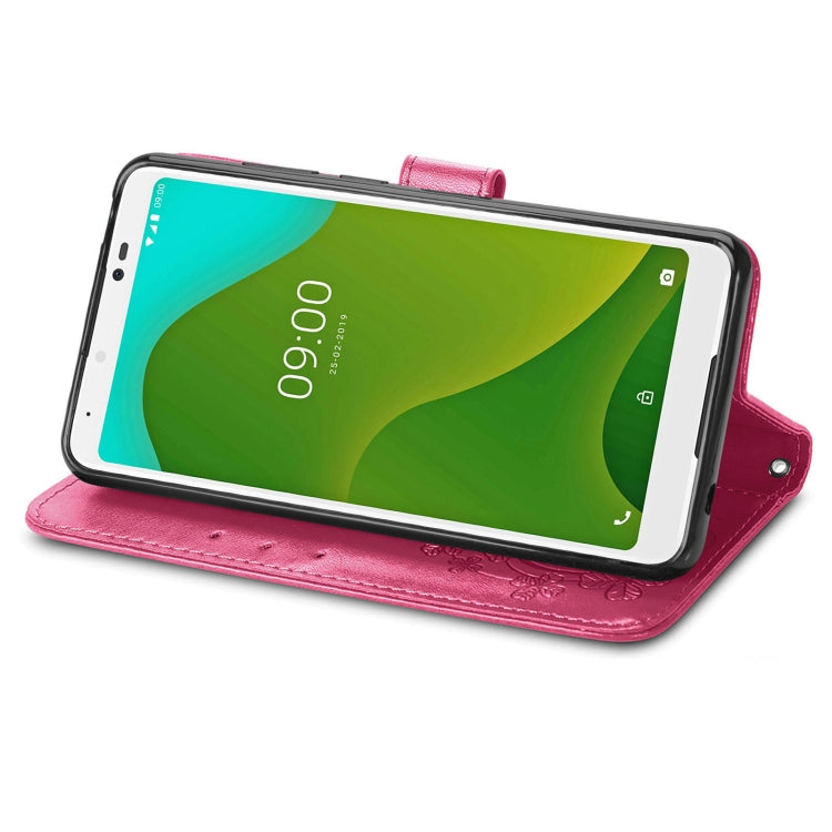 For Wiko Jerry 4 Four-leaf Clasp Embossed Buckle Mobile Phone Protection Leather Case with Lanyard & Card Slot & Wallet & Bracket Function