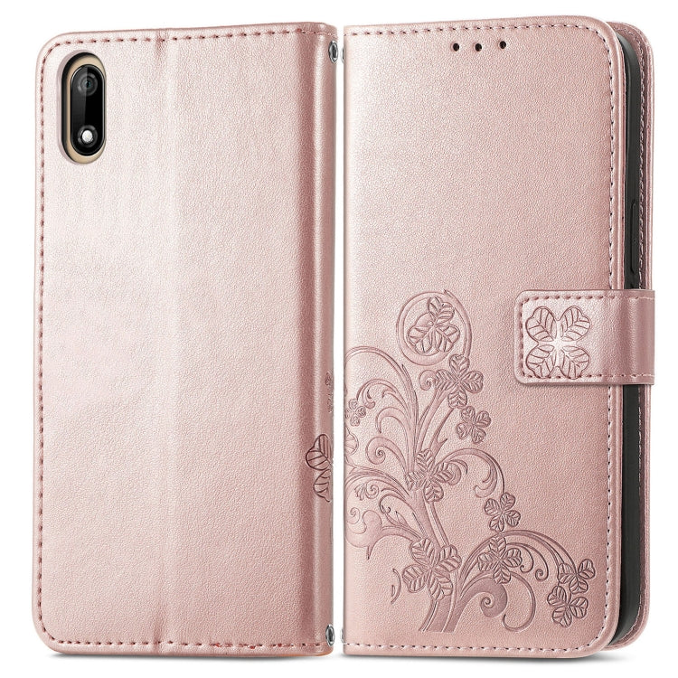 For Wiko Jerry 4 Four-leaf Clasp Embossed Buckle Mobile Phone Protection Leather Case with Lanyard & Card Slot & Wallet & Bracket Function