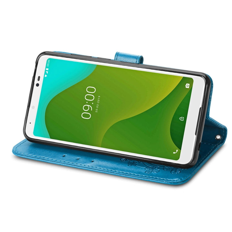 For Wiko Jerry 4 Four-leaf Clasp Embossed Buckle Mobile Phone Protection Leather Case with Lanyard & Card Slot & Wallet & Bracket Function