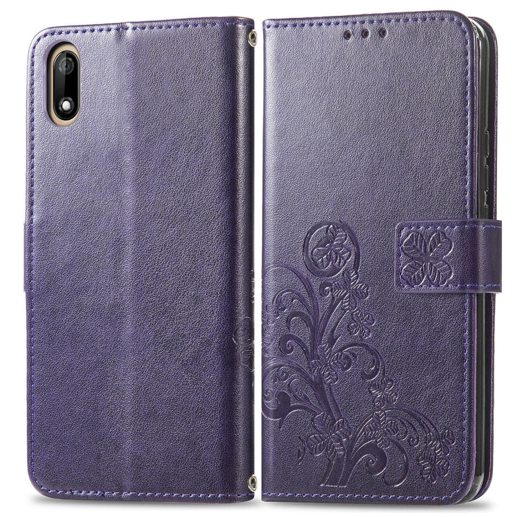 For Wiko Jerry 4 Four-leaf Clasp Embossed Buckle Mobile Phone Protection Leather Case with Lanyard & Card Slot & Wallet & Bracket Function