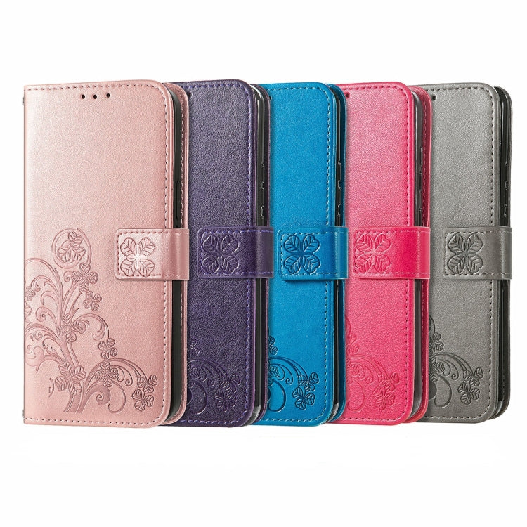 For Wiko Jerry 4 Four-leaf Clasp Embossed Buckle Mobile Phone Protection Leather Case with Lanyard & Card Slot & Wallet & Bracket Function