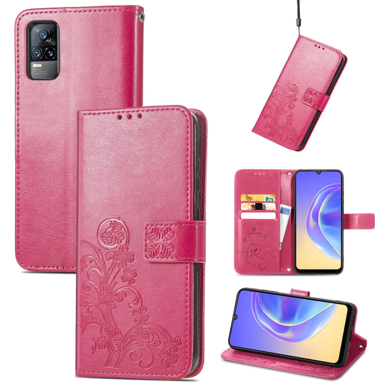 For vivo V21e 4G Four-leaf Clasp Embossed Buckle Mobile Phone Protection Leather Case with Lanyard & Card Slot & Wallet & Bracket Function