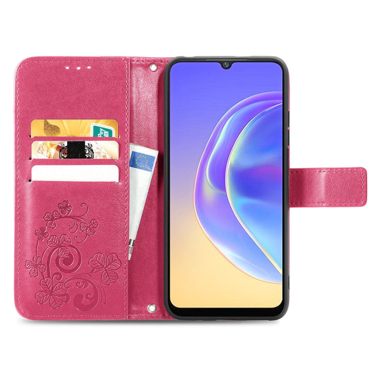 For vivo V21e 4G Four-leaf Clasp Embossed Buckle Mobile Phone Protection Leather Case with Lanyard & Card Slot & Wallet & Bracket Function