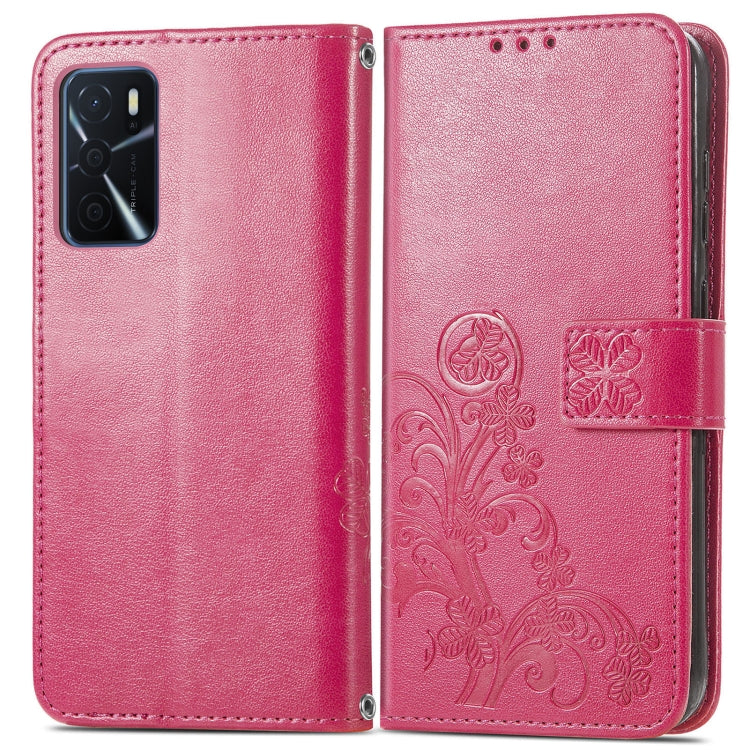 For OPPO A16 Four-leaf Clasp Embossed Buckle Leather Phone Case