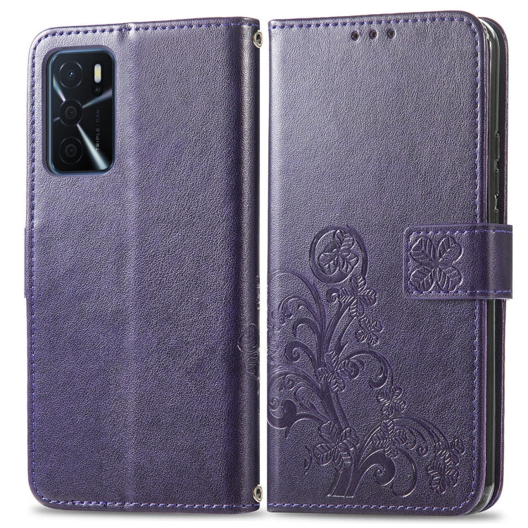 For OPPO A16 Four-leaf Clasp Embossed Buckle Leather Phone Case