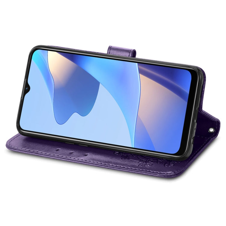 For OPPO A16 Four-leaf Clasp Embossed Buckle Leather Phone Case