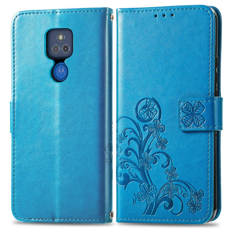 For Motorola G Play Four-leaf Clasp Embossed Buckle Mobile Phone Protection Leather Case with Lanyard & Card Slot & Wallet & Bracket Function