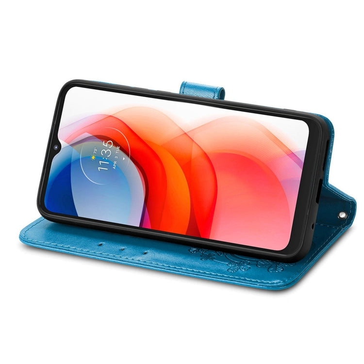 For Motorola G Play Four-leaf Clasp Embossed Buckle Mobile Phone Protection Leather Case with Lanyard & Card Slot & Wallet & Bracket Function