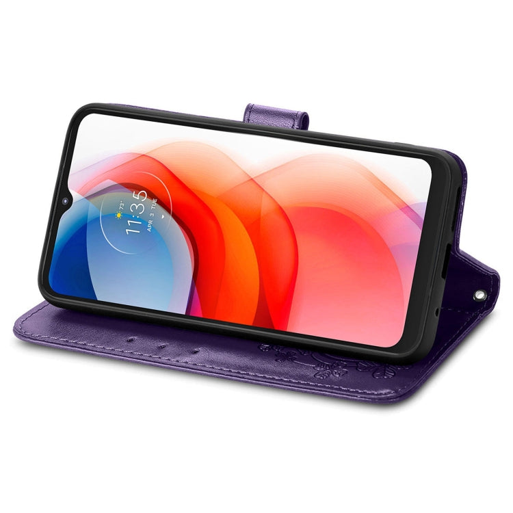 For Motorola G Play Four-leaf Clasp Embossed Buckle Mobile Phone Protection Leather Case with Lanyard & Card Slot & Wallet & Bracket Function