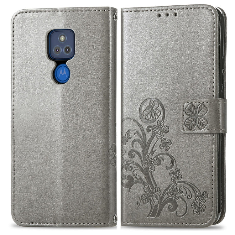 For Motorola G Play Four-leaf Clasp Embossed Buckle Mobile Phone Protection Leather Case with Lanyard & Card Slot & Wallet & Bracket Function