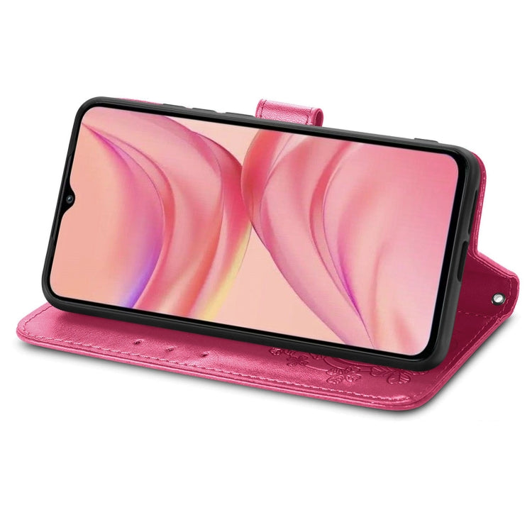 For Infinix Hot 10 Lite Four-leaf Clasp Embossed Buckle Mobile Phone Protection Leather Case with Lanyard & Card Slot & Wallet & Bracket Function