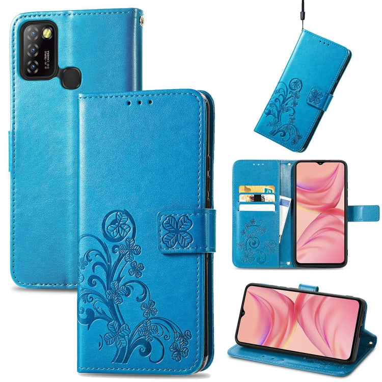 For Infinix Hot 10 Lite Four-leaf Clasp Embossed Buckle Mobile Phone Protection Leather Case with Lanyard & Card Slot & Wallet & Bracket Function