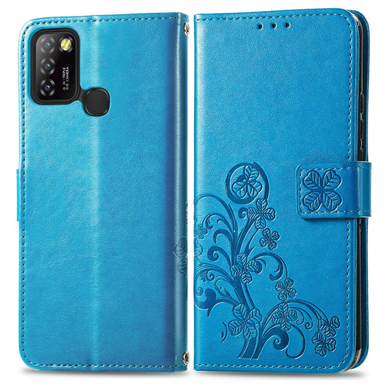 For Infinix Hot 10 Lite Four-leaf Clasp Embossed Buckle Mobile Phone Protection Leather Case with Lanyard & Card Slot & Wallet & Bracket Function