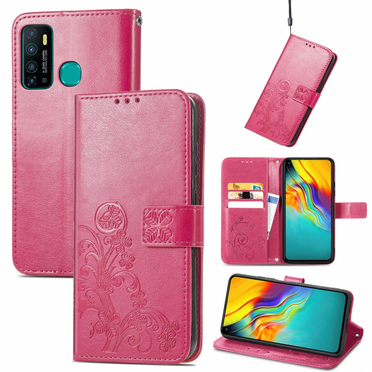 For Infinix Hot 9 Four-leaf Clasp Embossed Buckle Mobile Phone Protection Leather Case with Lanyard & Card Slot & Wallet & Bracket Function