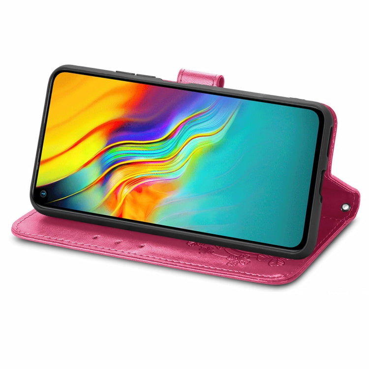 For Infinix Hot 9 Four-leaf Clasp Embossed Buckle Mobile Phone Protection Leather Case with Lanyard & Card Slot & Wallet & Bracket Function